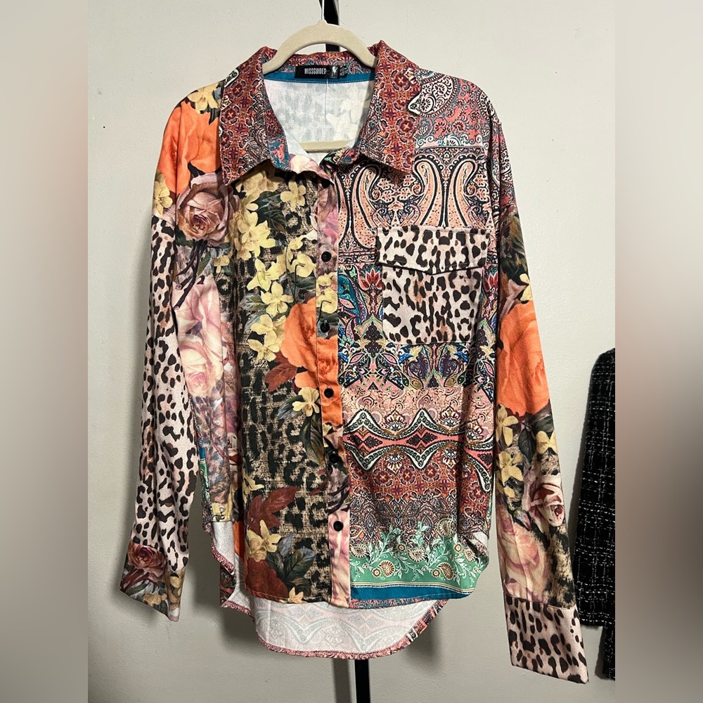 Missguided Multicolor Patchwork Animal Print Shir… - image 3